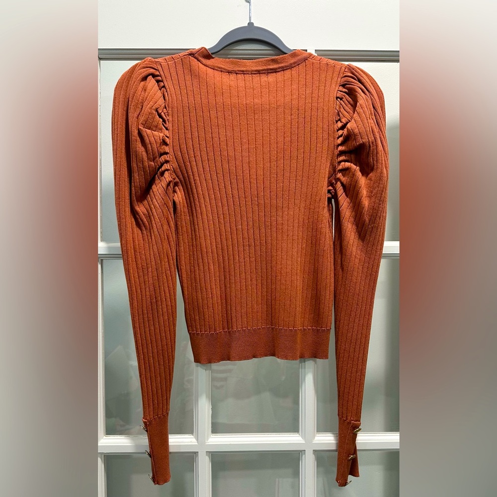 Love Tree Terracotta Ribbed Cardigan in Burnt Orange - Size Medium - Picture 2 of 5